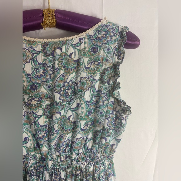 Blue Paisley Cream Lace Cottagecore Retro Boho Midi Dress Women’s Size L - Picture 11 of 15